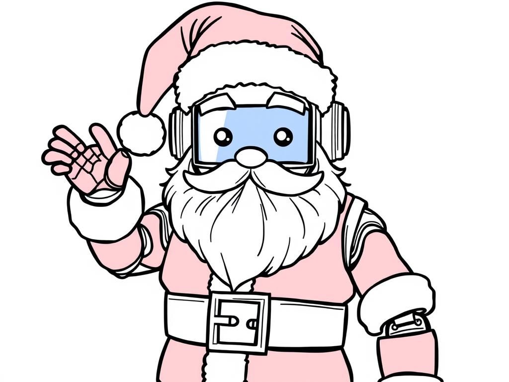 A robotic mechanical Santa Claus with a screen for a face - Free Printable Coloring Page