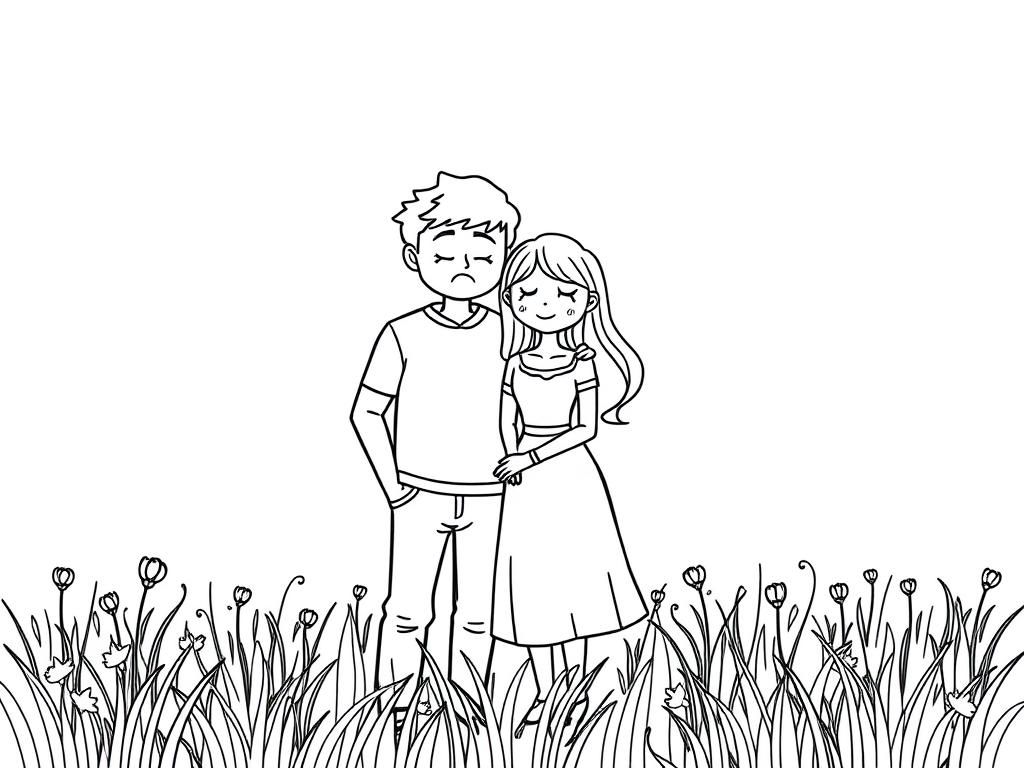 Preview of a sad husband and wife in a meadow