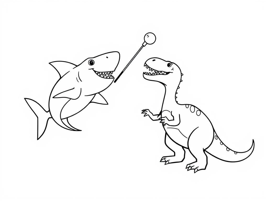 Dinosaur and Shark Coloring Page - A Prehistoric Battle for Kids