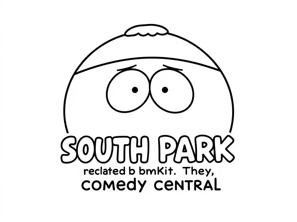 A sign having the South Park logo on it and below the logo it says created by mat and Trey for comedy central