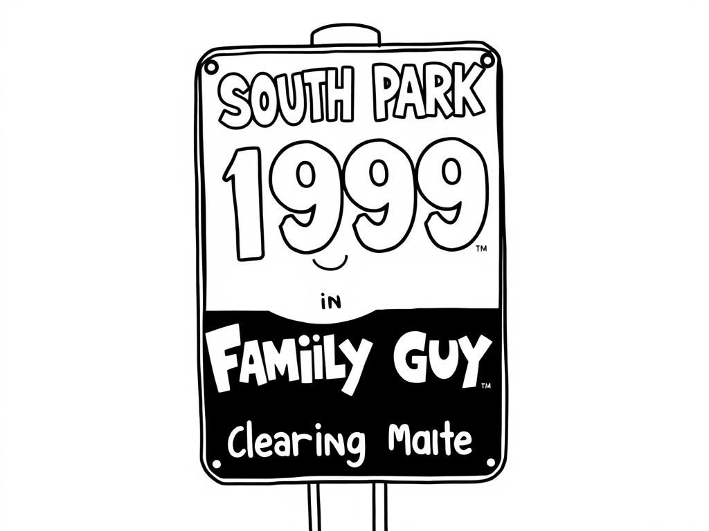 A sign saying South Park was made in 1999 for Comedy Central with the pilot being released a year before. Family guy was released in 1999 is well with the pilot being released the same year