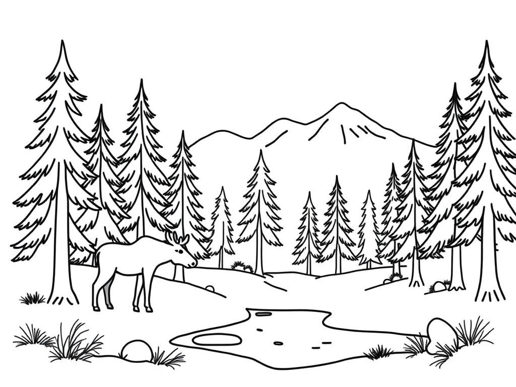 Moose in Forest Coloring Page