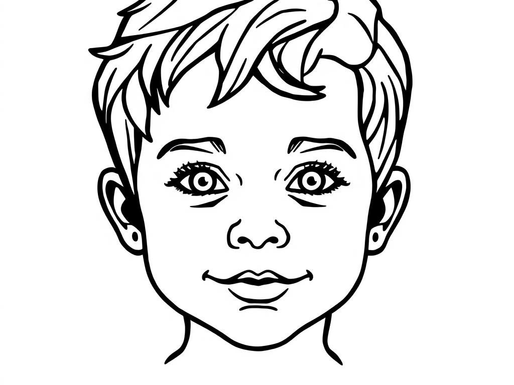 Preview of a simple sketch of a male child's face in style of stained glass