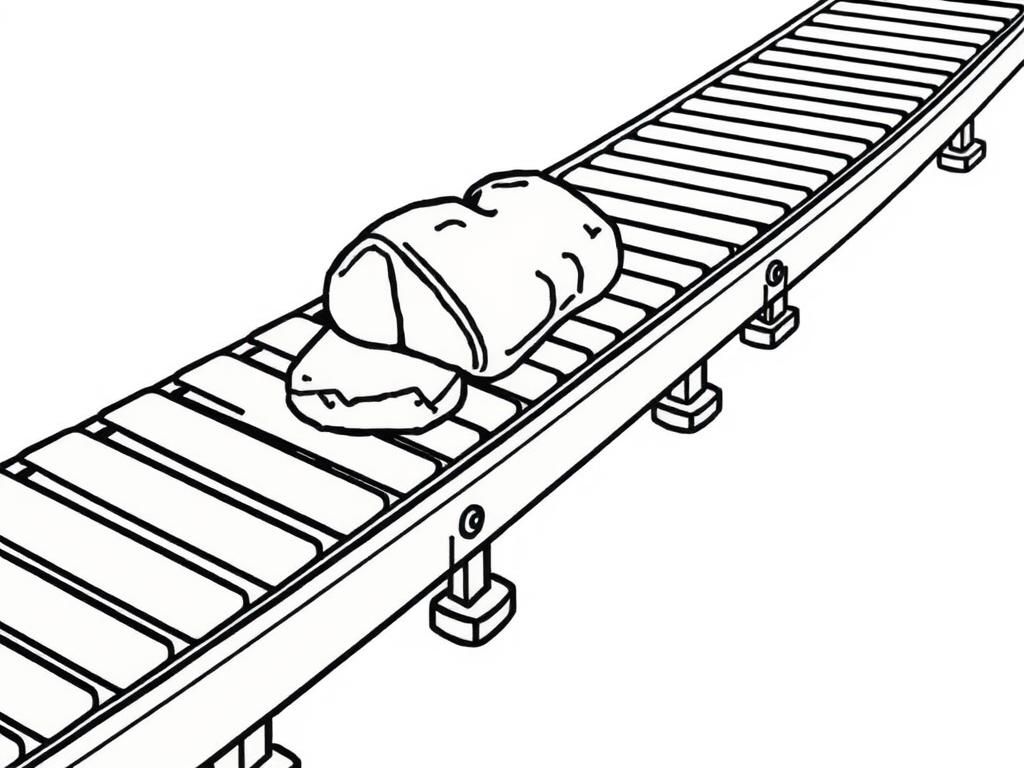 Smiling Pig on Conveyor Belt Coloring Page