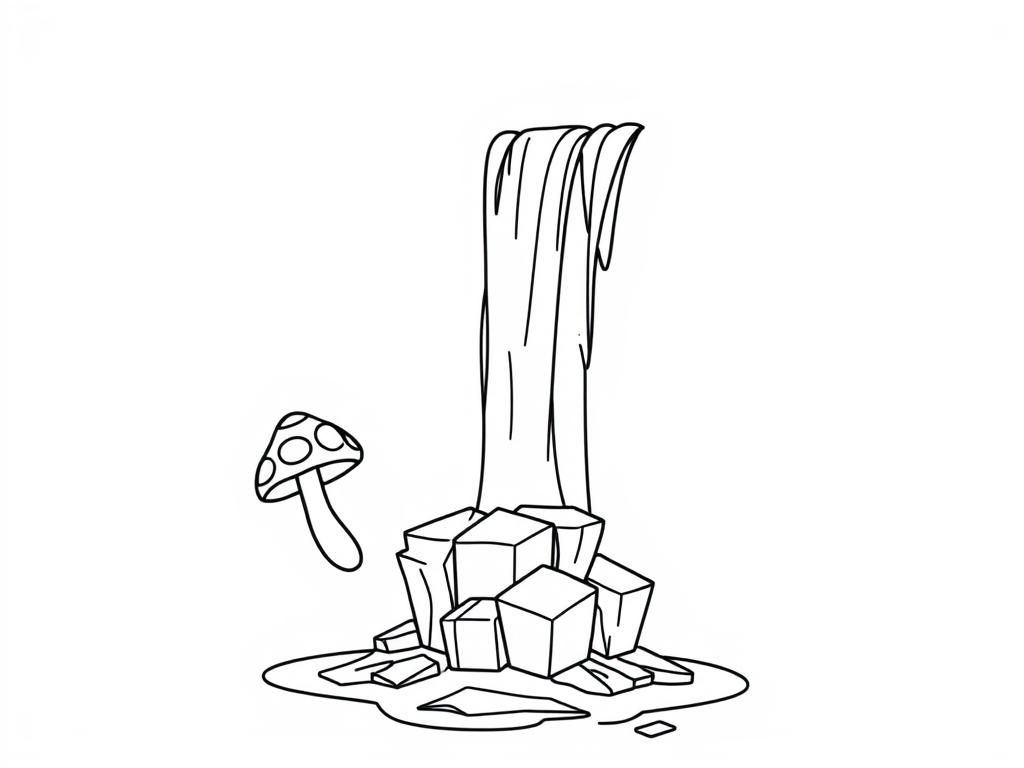 Preview of A small mushroom falling down a big waterfall with iceblocks