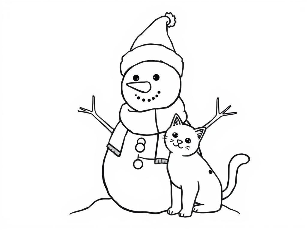 A snowman with a cat