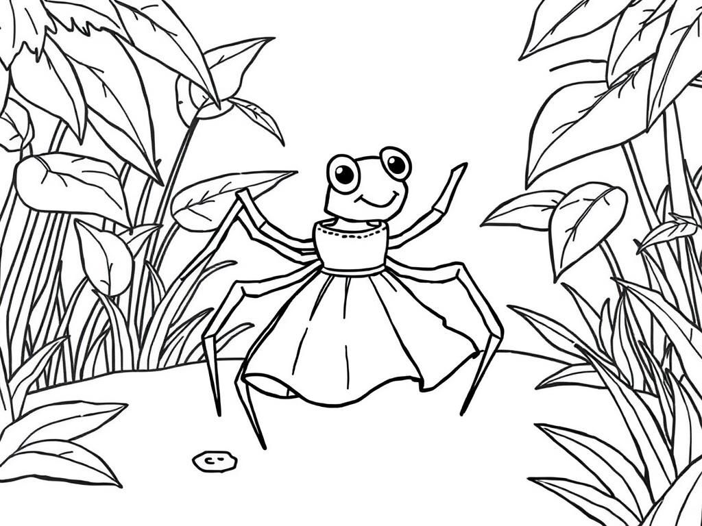a spider wearing a dress in the jungle
