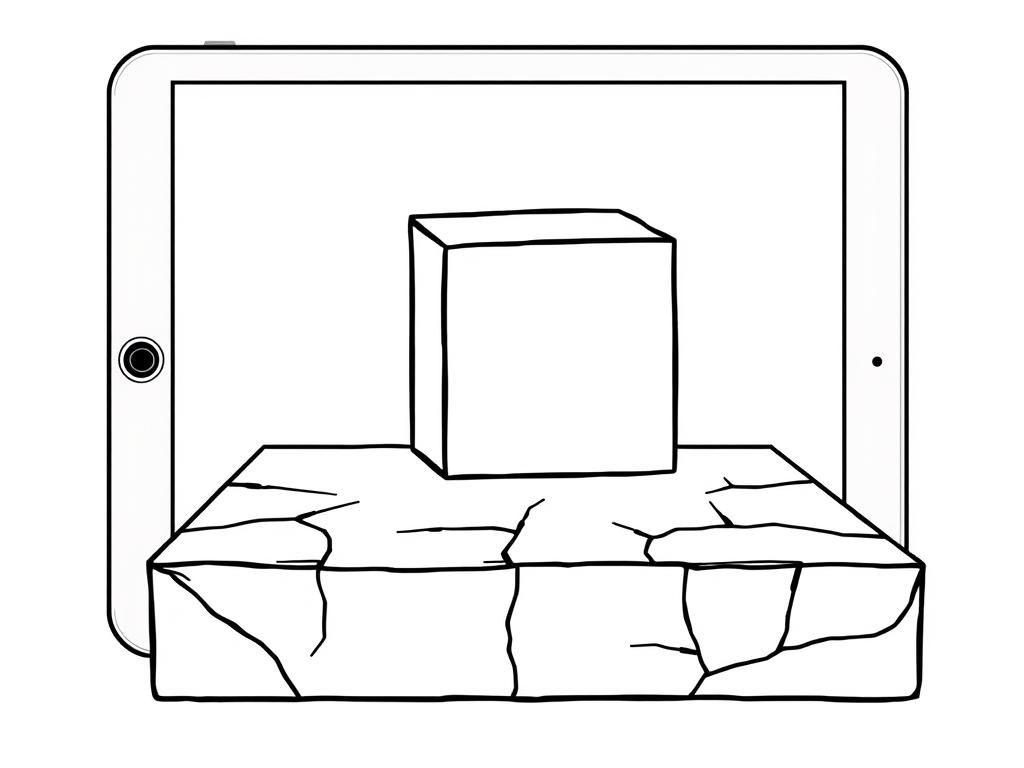 A square sliding on a 2D rectangular platform that is not cracked inside a Ipad - Free Printable Coloring Page