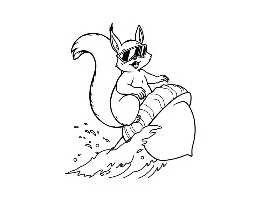 Preview of A squirrel wearing sunglasses, surfing on a giant acorn wave.