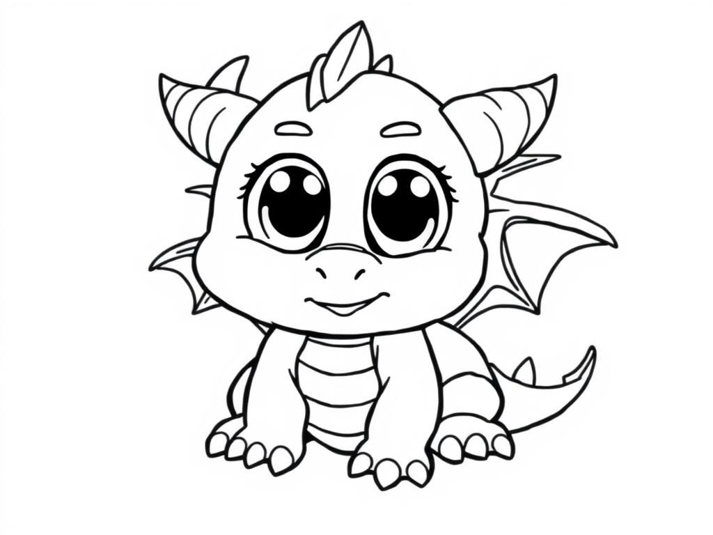 A super cute adorable baby dragon with enormous eyes, stubby wings and horns, and soft fluffy scales. It stares at you with deep love or hunger.