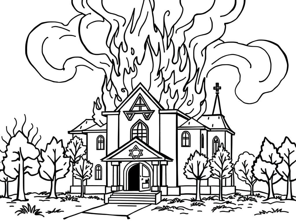 A synagogue on fire