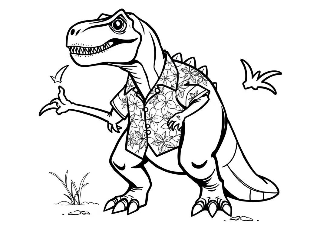 Dinosaur in Hawaiian Shirt Coloring Page