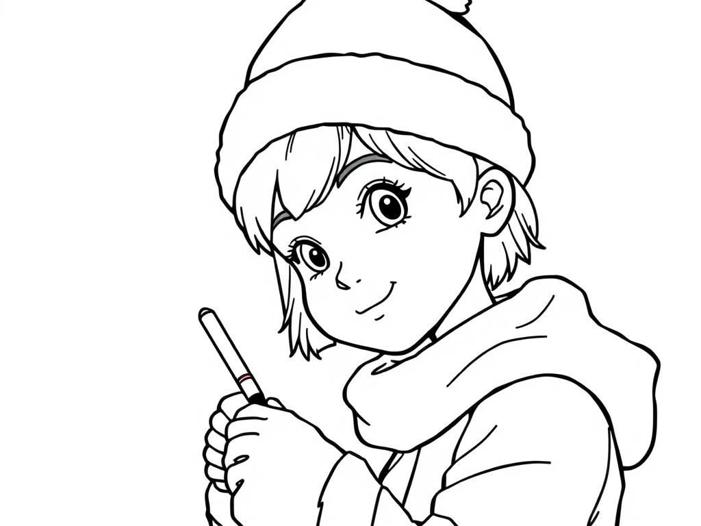 Girl with Crayon Coloring Page