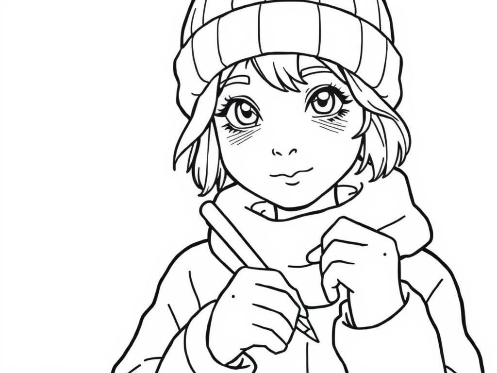 Girl in Winter Clothes Coloring Page