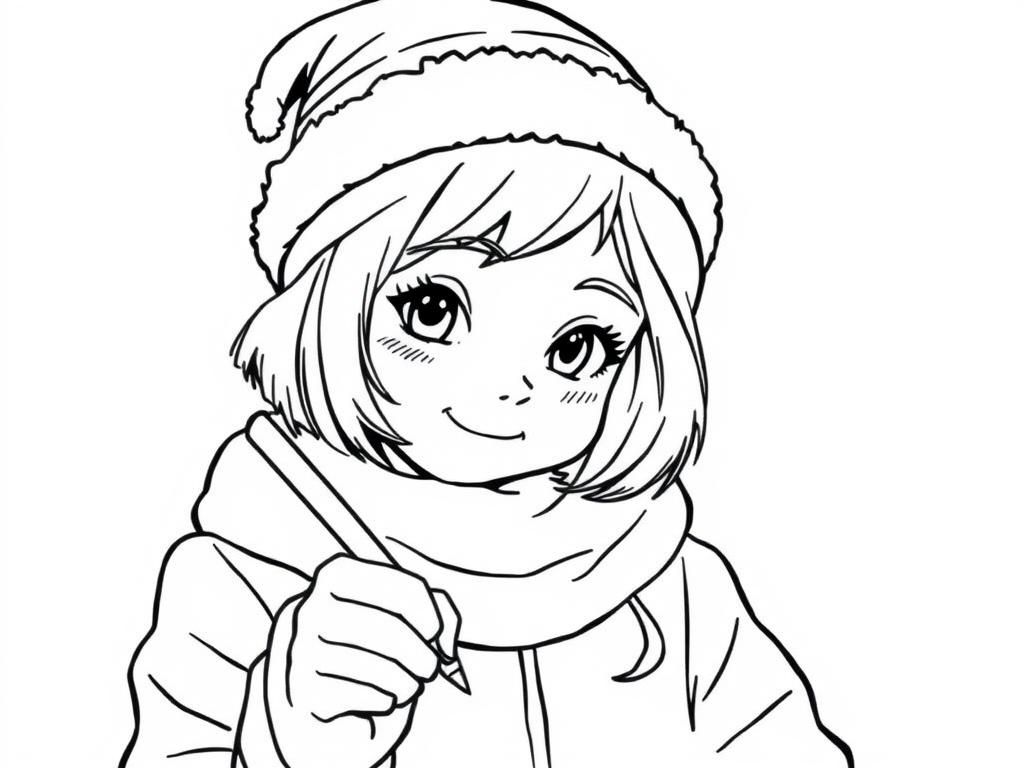 Anime Girl Winter Coloring Page