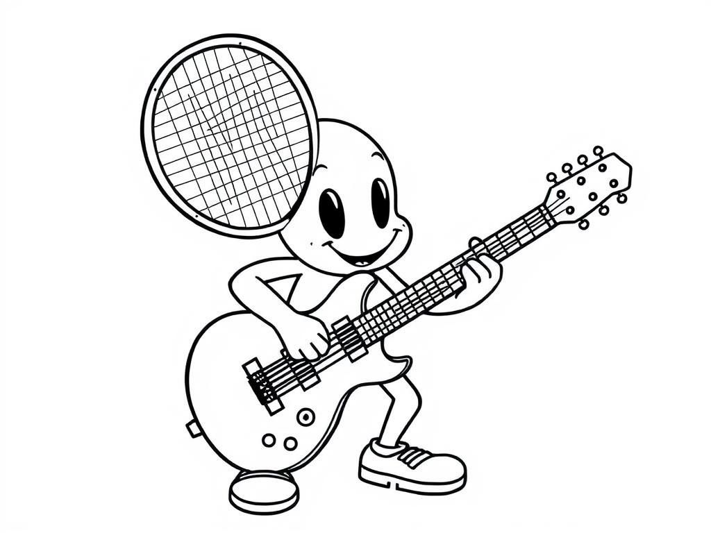 a tennis racket playing guitar