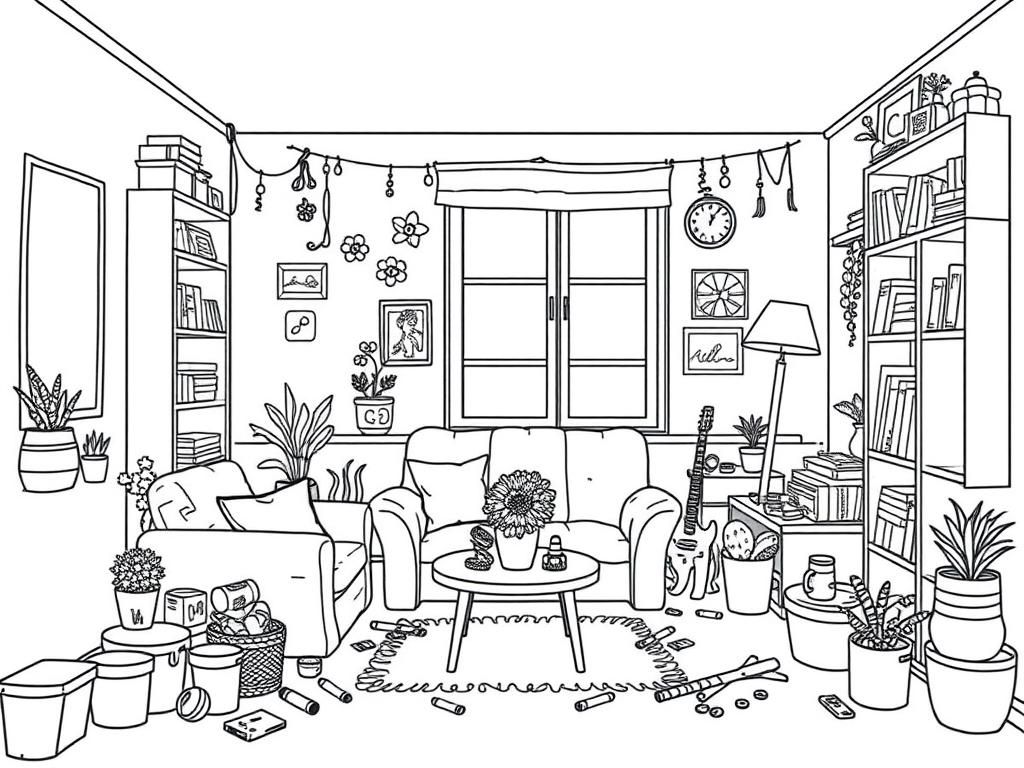 LivingRoom Coloring Page
