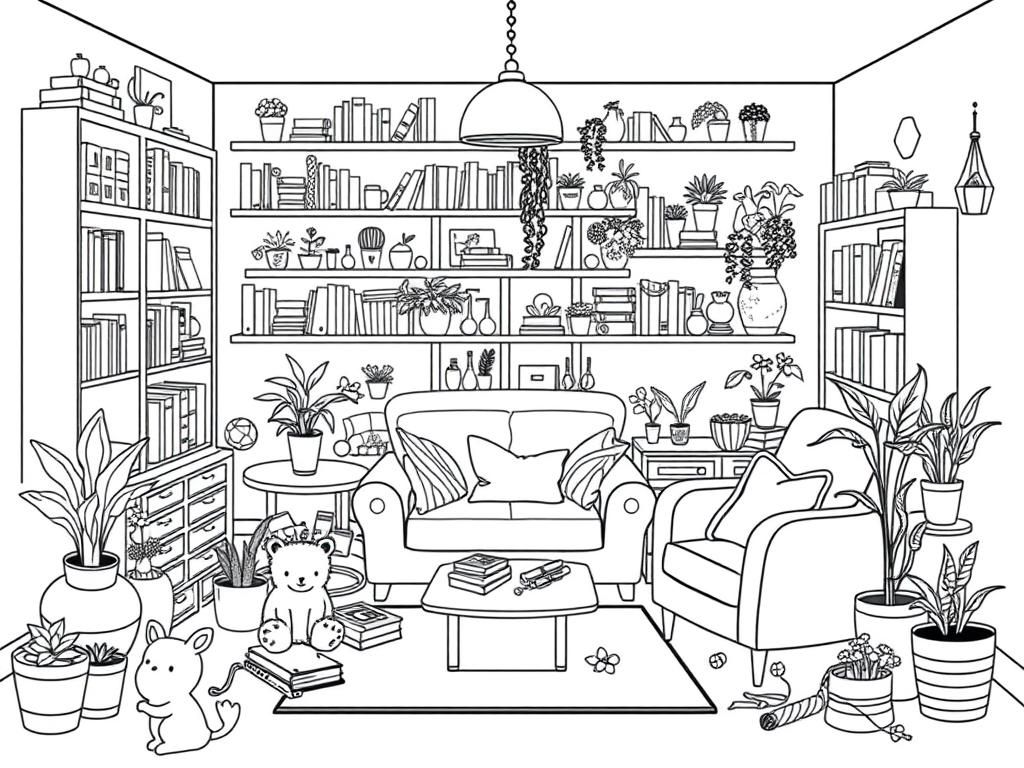 Cozy Living Room Coloring Page
