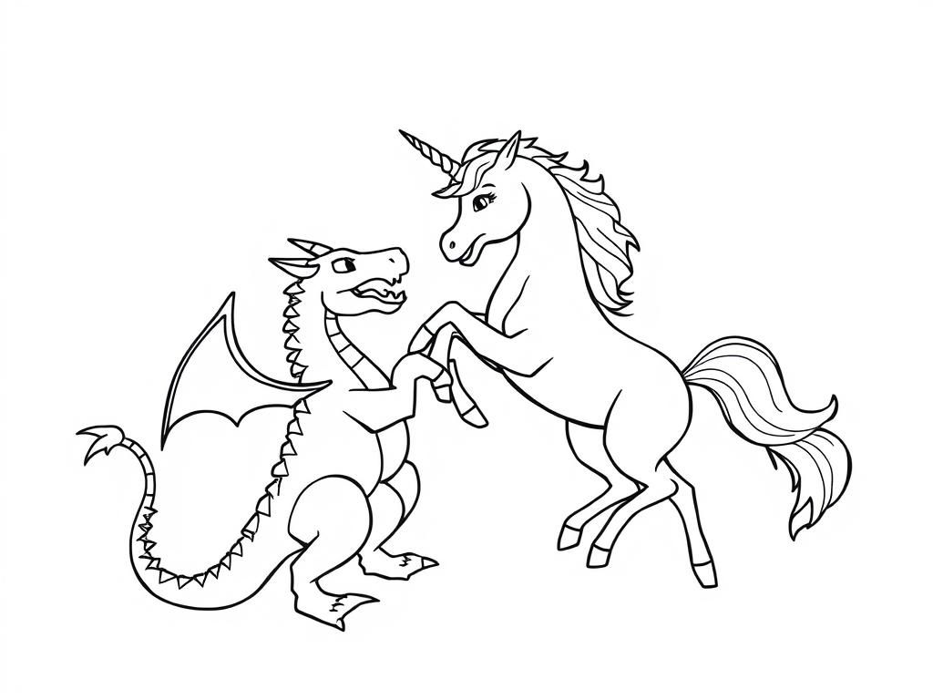 a unicorn and a dragon fighting