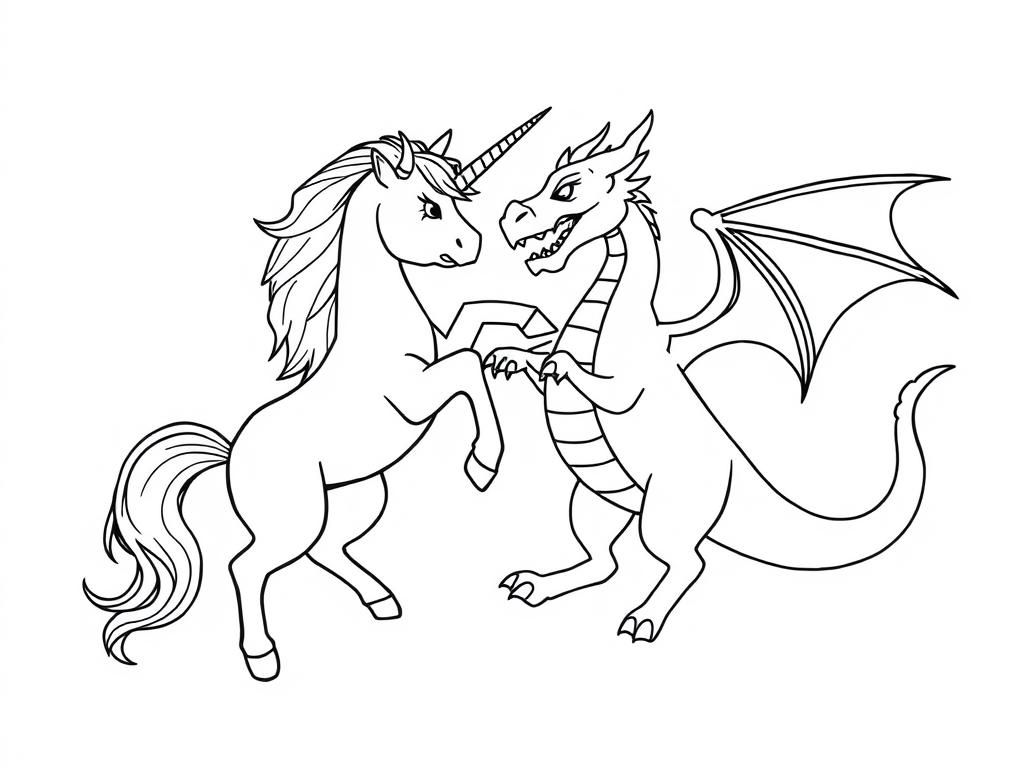 Preview of a unicorn and a dragon fighting