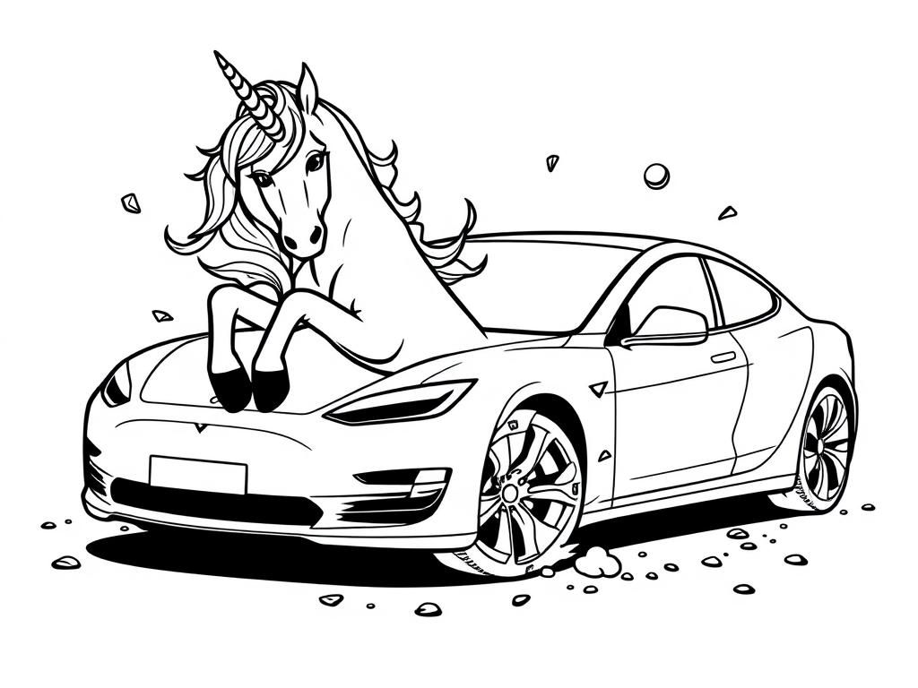 Preview of a unicorn crushing a tesla