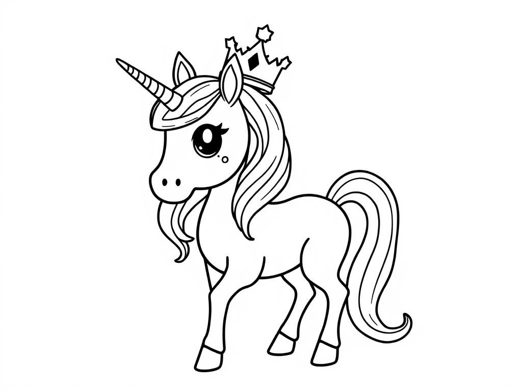 Unicorn Coloring Page with Crown