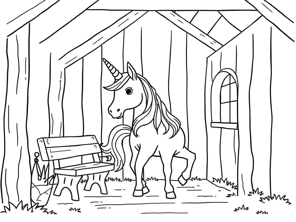 Preview of a unicorn in a house with a bench