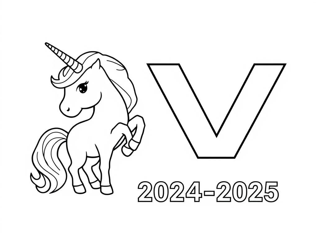 Preview of A unicorn next to a block-letter V logo. Add the text “2024-2025” in block letters to the bottom of the picture
