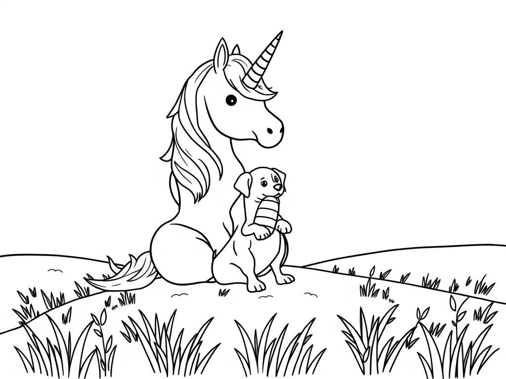 A unicorn sitting on a horse and dachshund field eating icecream