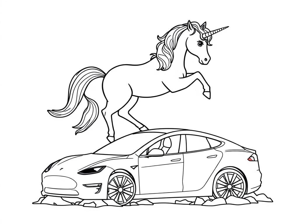 Preview of a unicorn standing on top of a tesla, crushing it