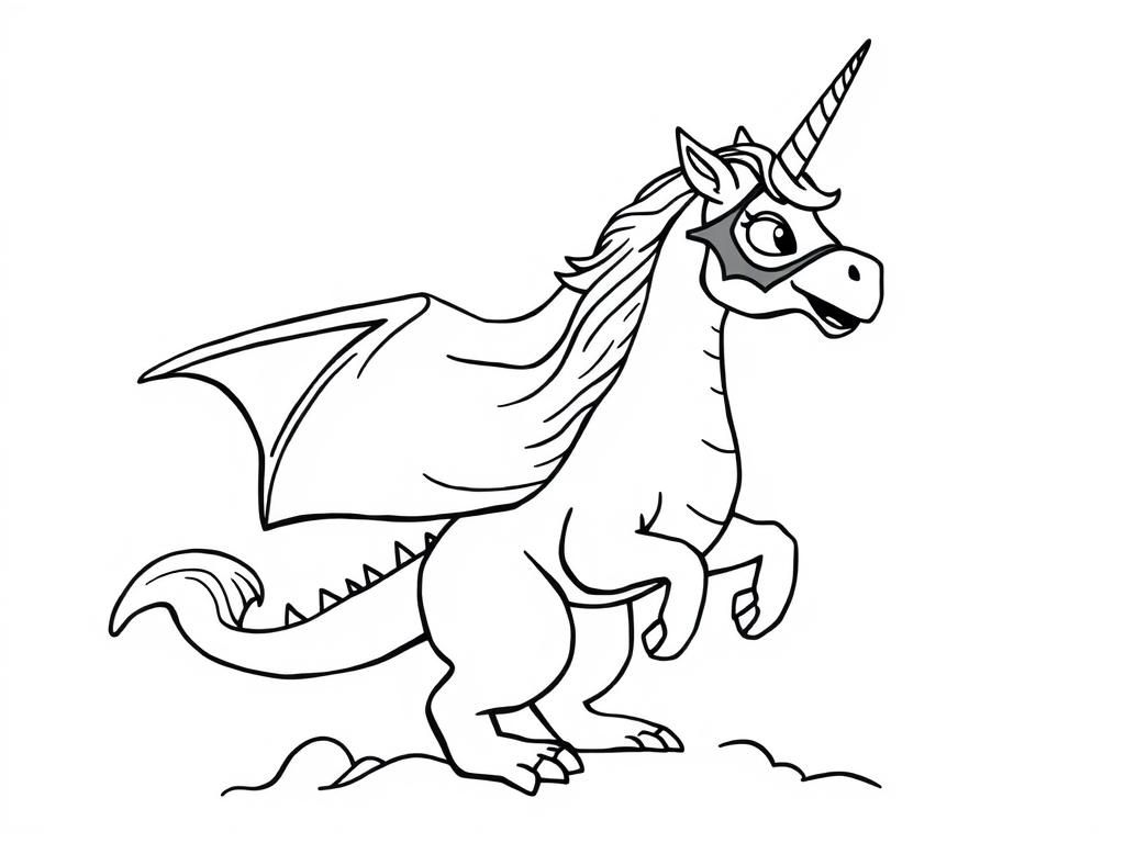 a unicorn superhero with a cape, riding on the back of a dragon