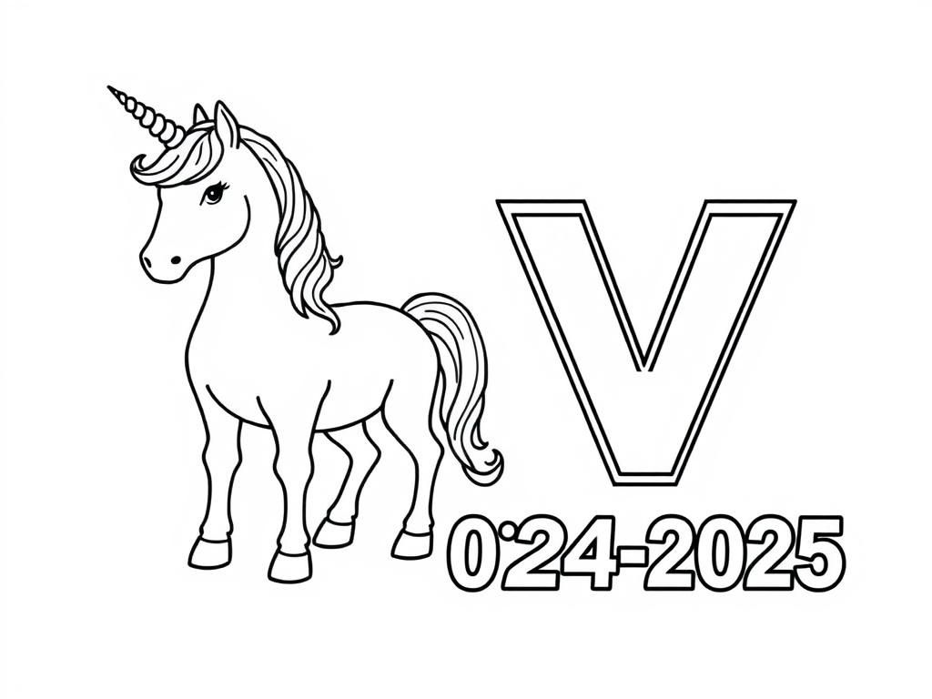 Preview of A unicorn with 4 legs next to a block-letter V logo. Add the text “2024-2025” in block letters to the bottom of the picture