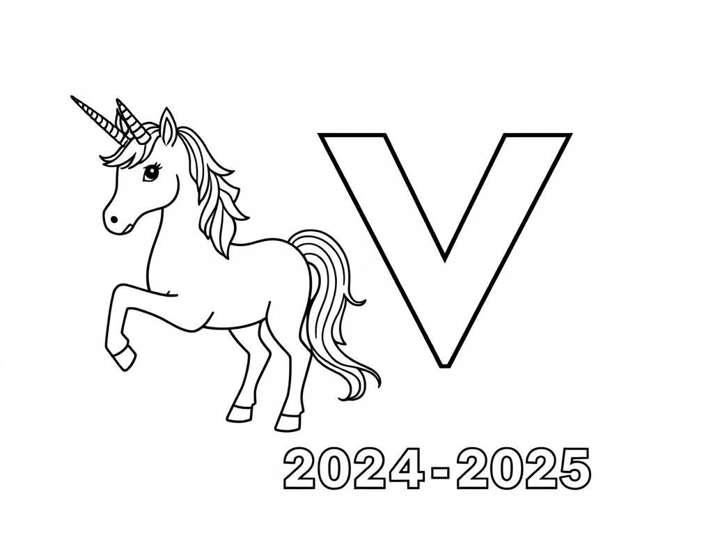 Preview of A unicorn with 4 legs next to a block-letter V logo. Add the text “2024-2025” in block letters to the bottom of the picture