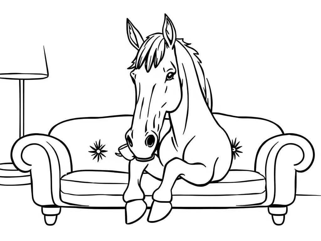 Horse on Couch Coloring Page