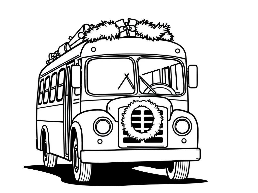 Holiday Bus Christmas Coloring Page