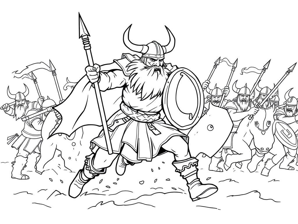 A viking charging through a battle formation.