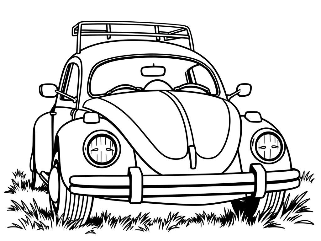 A VOLKSWAGEN BEETLE MAKING SCRAMBLED EGGS - Free Printable Coloring Page