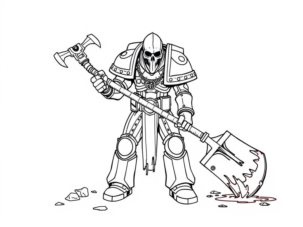 Preview of a warhammer 40k deathkorp of krieg full body whit a bloody shovel. the image must be gore and full detail