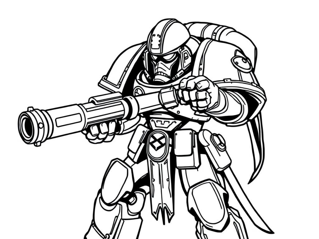 Preview of a warhammer 40k space marine whit bolter gun. the image must be gore and full detail