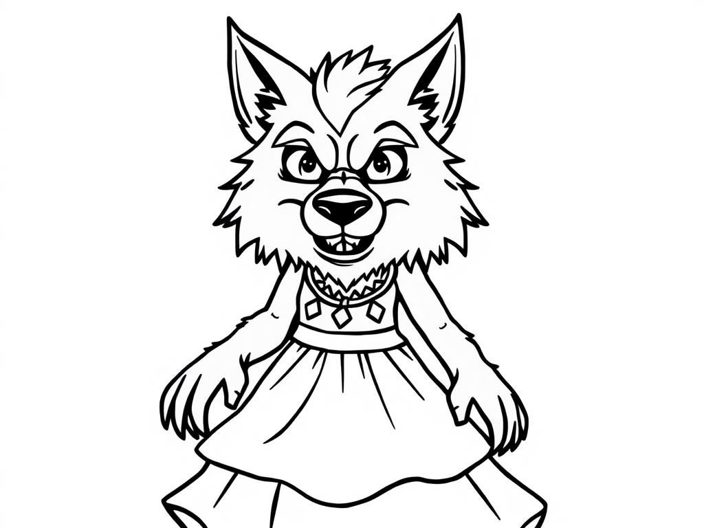 Cartoon Wolf in Dress Coloring Page
