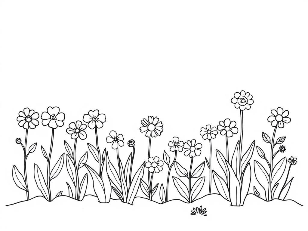 Preview of A whimsical scene with flowers growing in the shape of different animals.