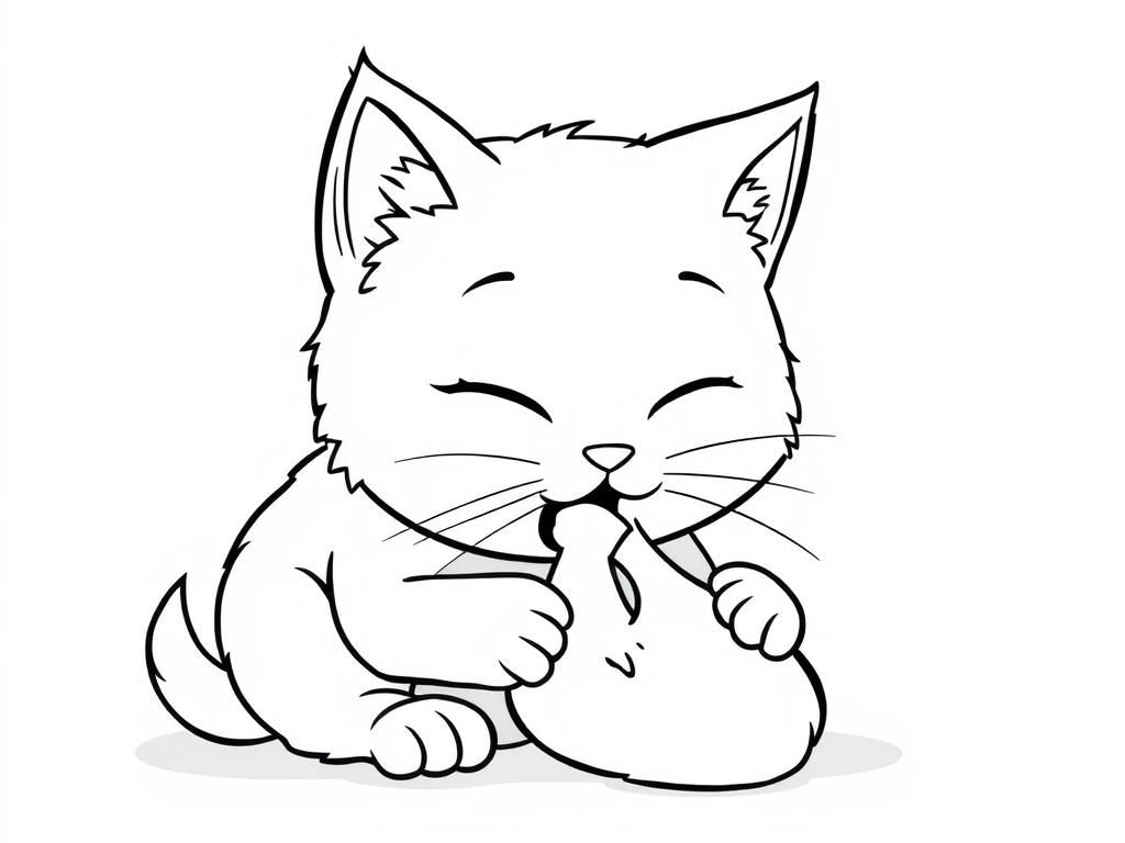 A white cat eating some chicken