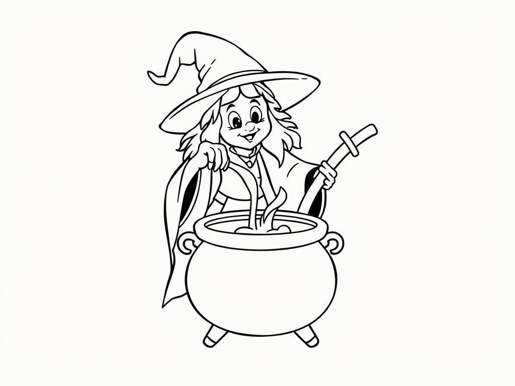 Preview of A witch stirring her potion in a cauldron