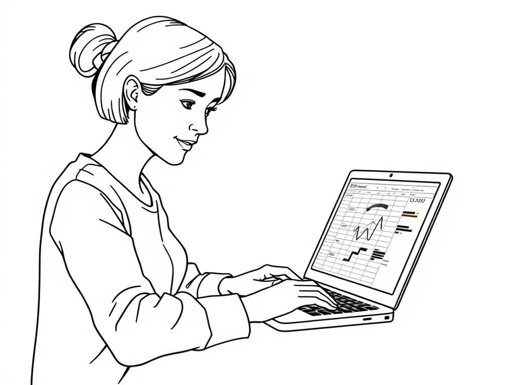 Preview of A young woman using a laptop with a spreadsheet