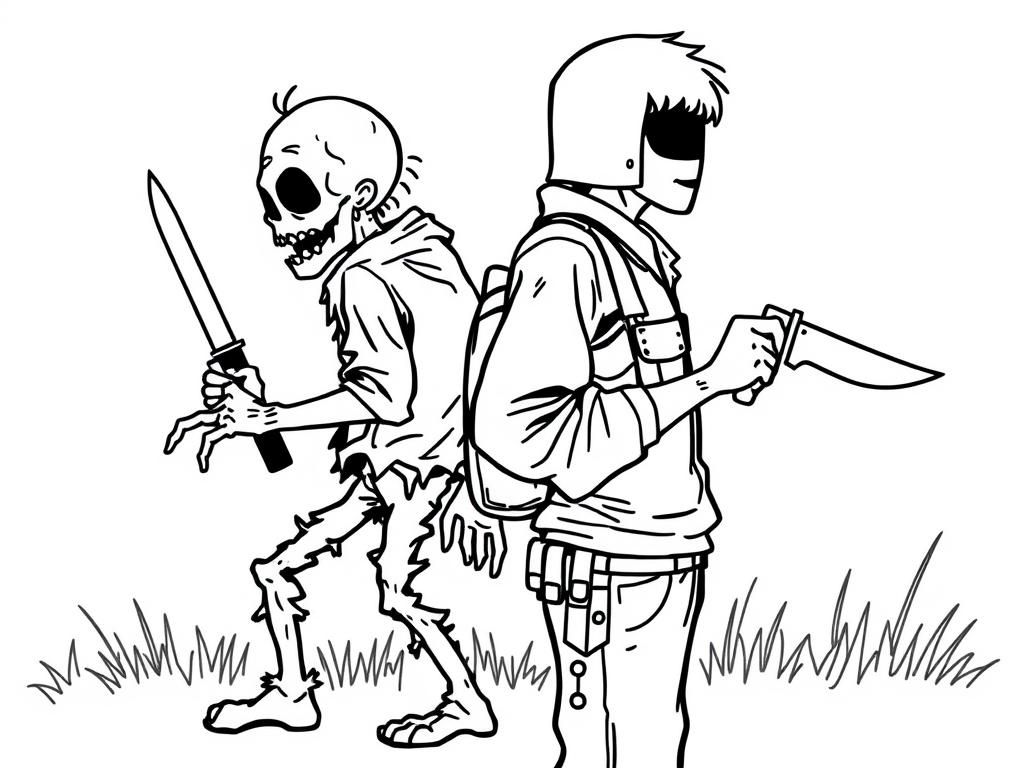 Zombie vs Soldier Coloring Page