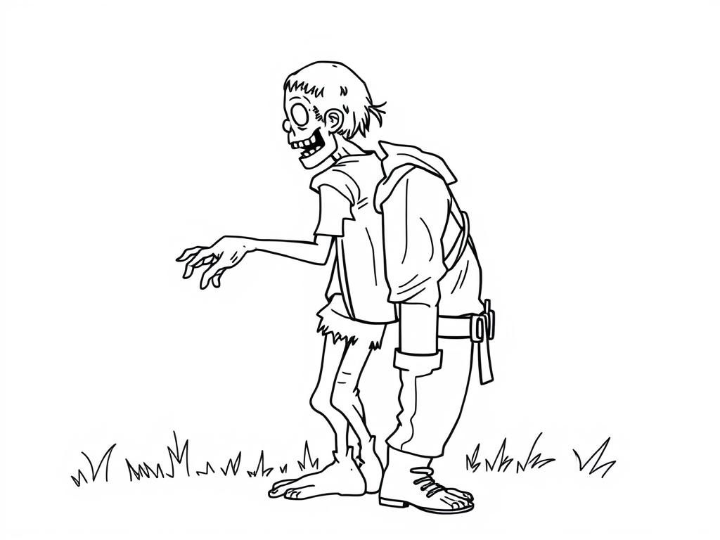 Zombie Standing in Grass Coloring Page