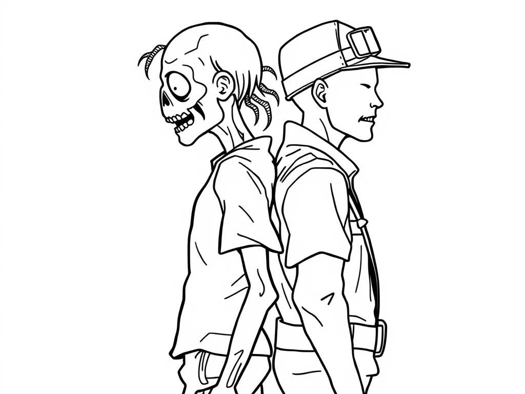 Zombie vs Survivor Coloring Page