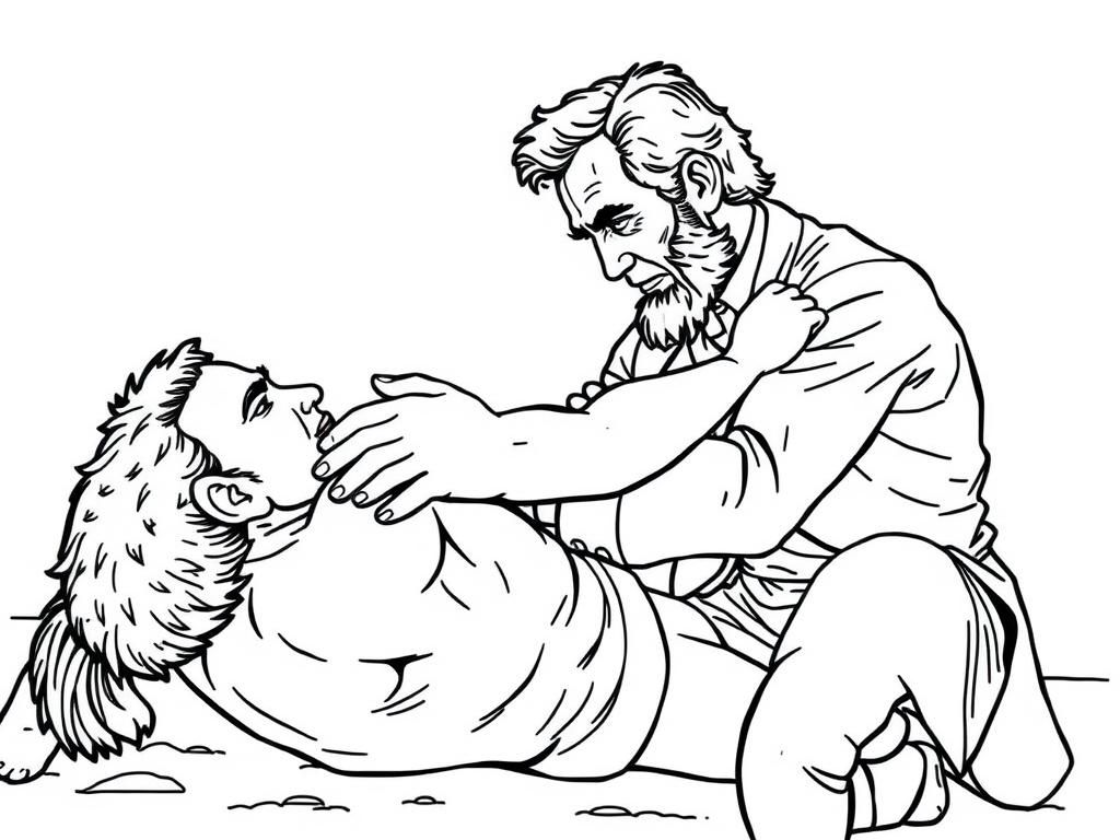 Kleurplaat van Samson en de Leeuw