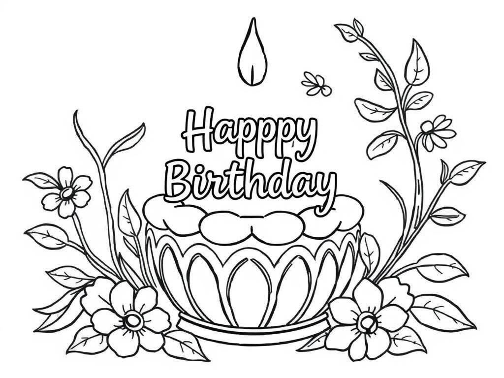 Kleurplaat verjaardagstaart