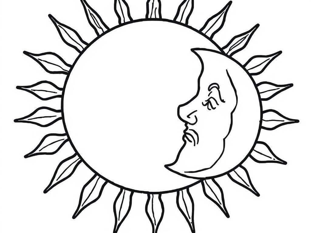 Adult colouring in with sun and moon